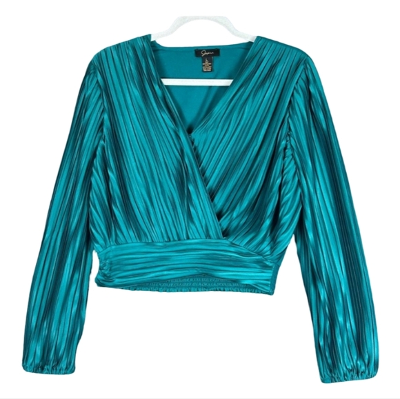Japna Womens Emerald Pleated Wrap Blouse Size L - Picture 2 of 9